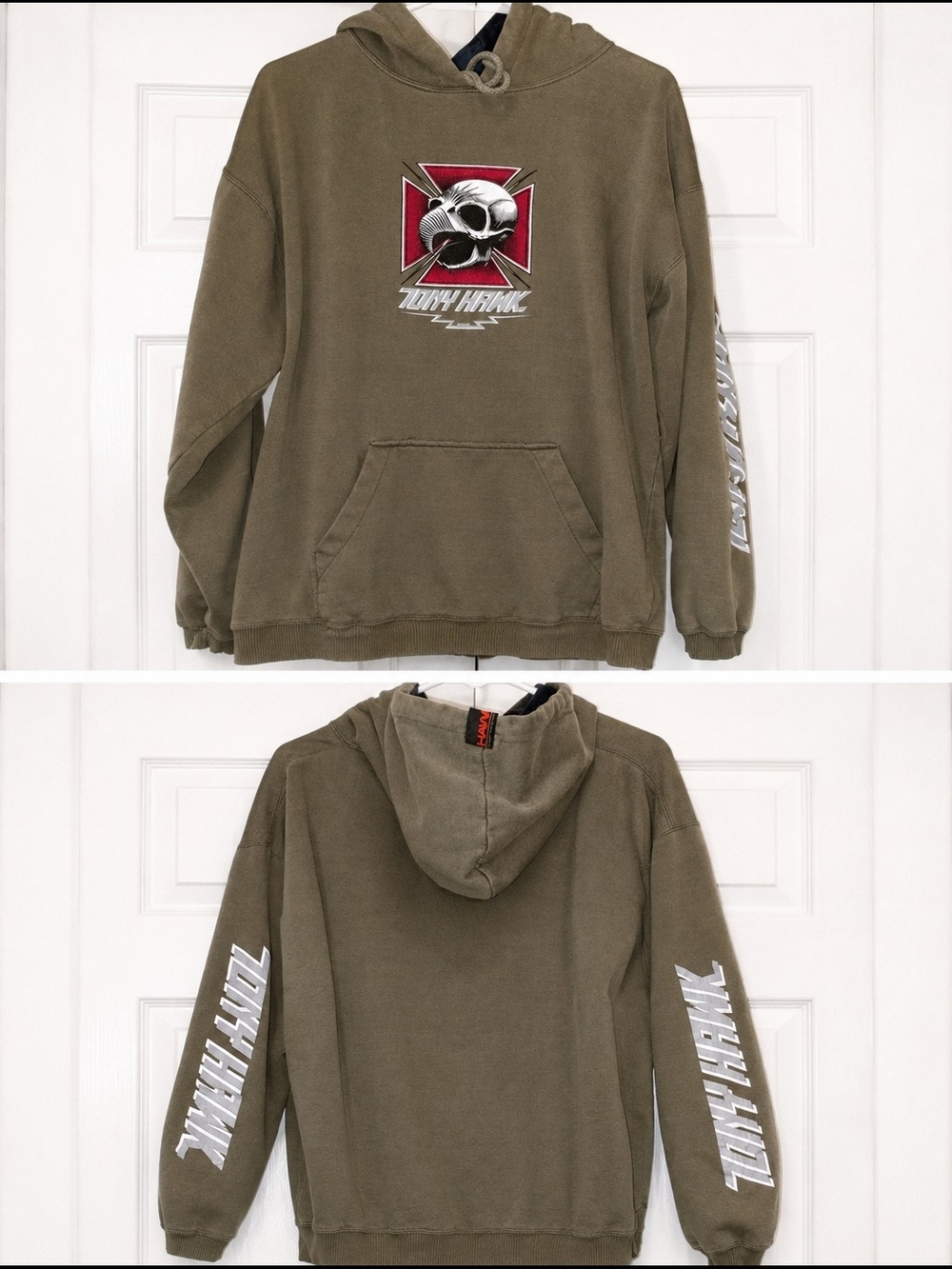 Tony Hawk Olive Green Graphic Hoodie Sweater Y2K Vintage Hoodie